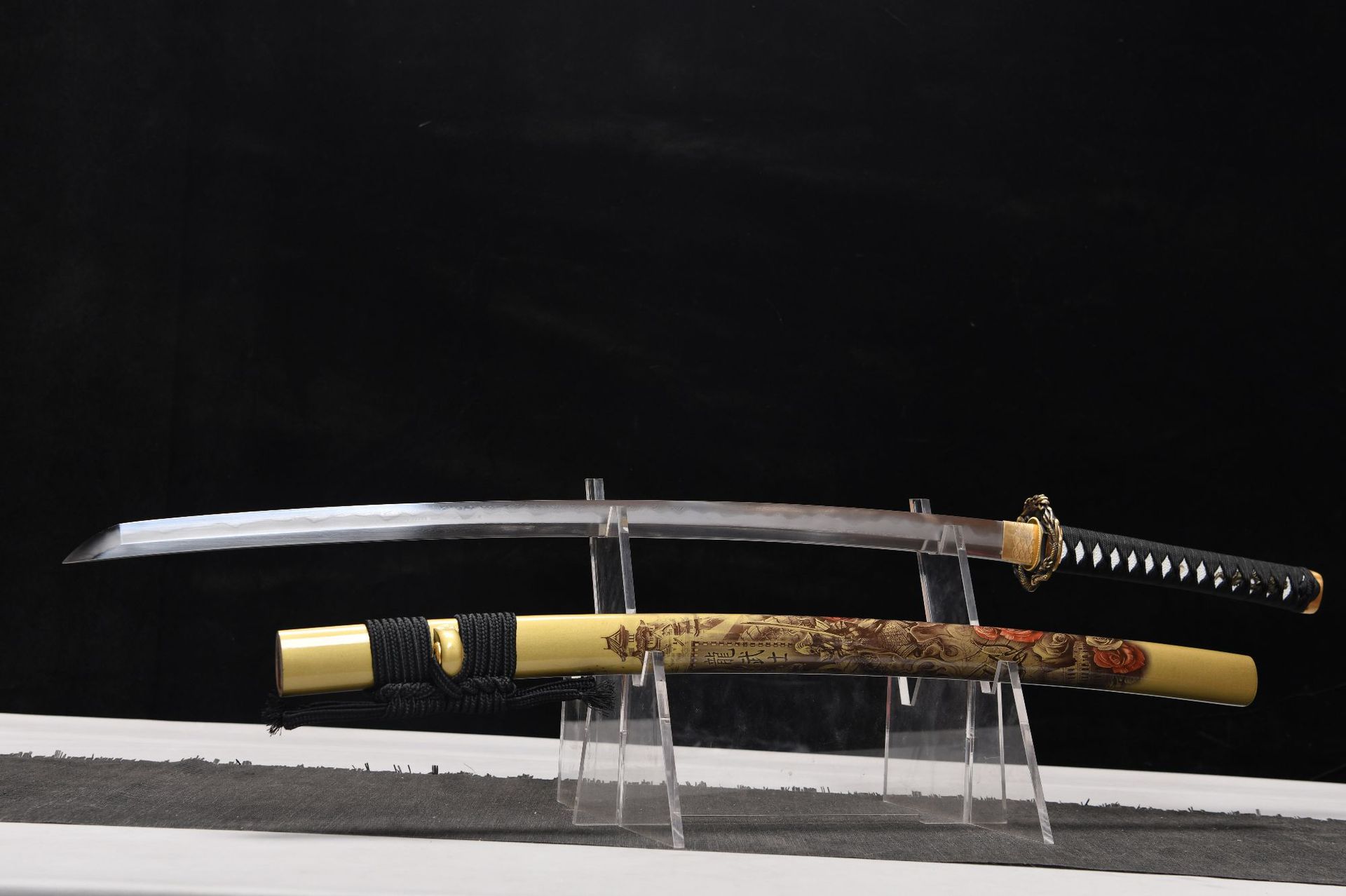 1300 新款手作长款26寸花纹钢烧刃真横手仕上研武士刀—龙武士打刀 编号