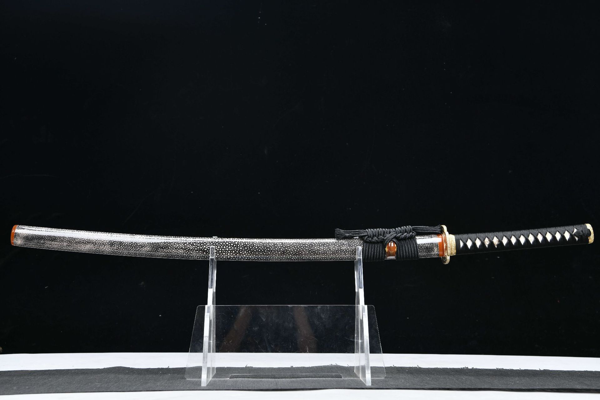 1500 新款手作长款26寸T10烧刃火焰纹手工镜面研磨武士刀——寒光（鱼皮鞘