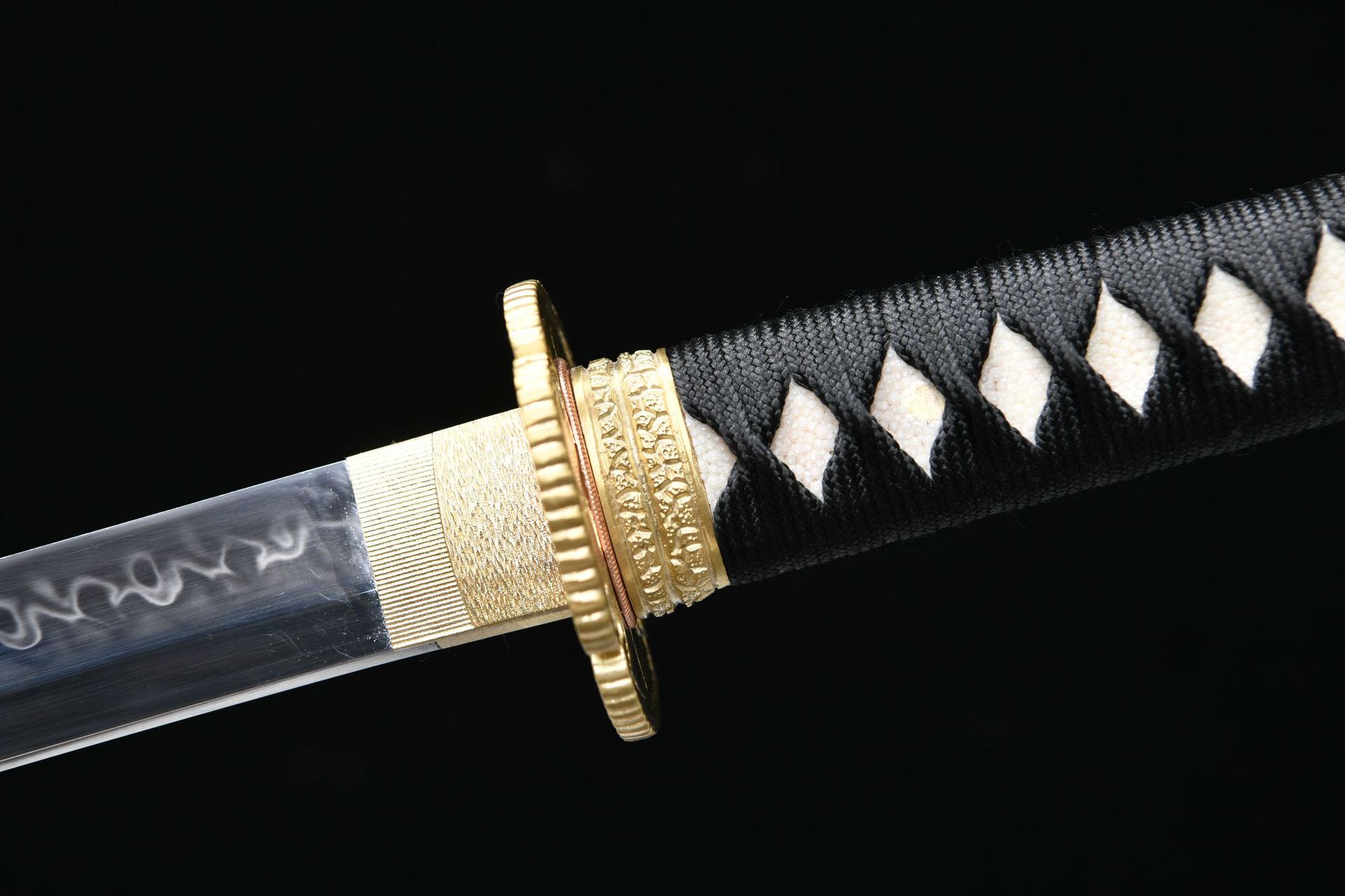 1500 新款手作长款26寸T10烧刃火焰纹手工镜面研磨武士刀——寒光（鱼皮鞘